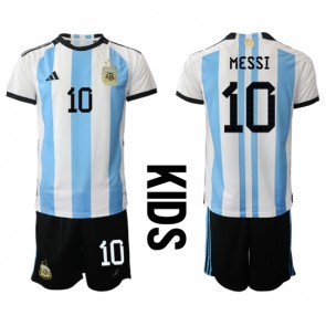 Lacne Dětský Futbalové dres Argentína Lionel Messi #10 MS 2022 Krátky Rukáv - Domáci (+ trenírky)